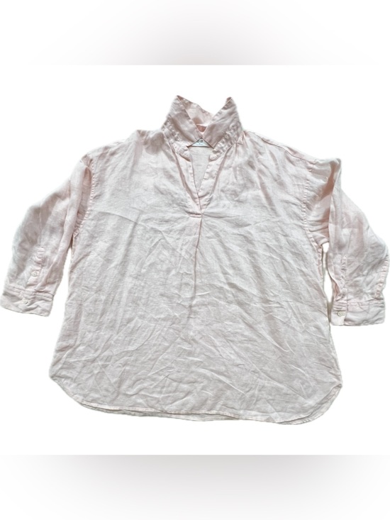 Uniqlo Tops - Uniqlo Light Pink V-Neck Linen Blouse Long Sleeve Shirt US Women’s XL